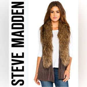 Steve Madden Lida Sweater Vest with Faux Fur Trim S/M
